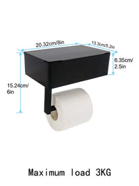 A Black Iron Wall-Mounted Toilet Paper and Wet Wipes Holder for the Bathroom, Complete with Storage Space